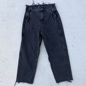 Zara High-Waist Distressed Black Denim Jeans